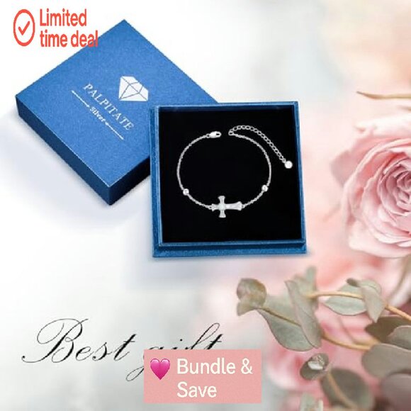 925 Sterling Silver Cross Bracelet Adjustable Faith Jewelry Gift - Picture 8 of 8